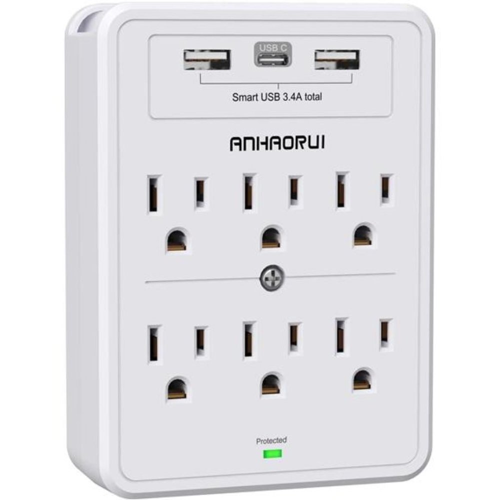 Multi Plug Outlet, Surge Protector,  Outlet Splitter with 6 Outlet Extender